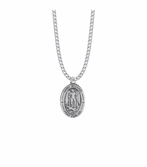 1-1/16 Inch Pewter Large Oval Saint Michael Medal, Patron Saint of Police