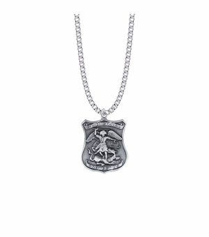 1-1/16 Inch Pewter St. Michael Shield Medal, Patron Saint of Police Officers
