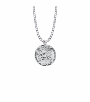 1-1/16 Inch Round Sterling Silver St. Michael Medal, Patron Saint of Police