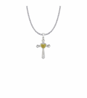 1-1/16 Inch Sterling Silver Centered Mustard Seed Heart and Cross Necklace