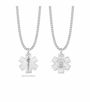 1-1/16 Inch Sterling Silver EMT St. Michael, Patron Saint of Police, the Military, and First Responders Bright Accented Medal with Caduceus Back