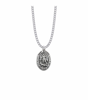 1-1/16 Inch Sterling Silver Oval St. Michael Medal, Patron Saint of Police Officers