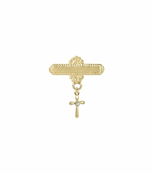 1-1/16 x 11/16 Inch 10KT Gold Filled Baby Tube Cross with Crystal CZ Stone Center Bar Cross Pin