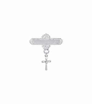 1-1/16 x 11/16 Inch Sterling Silver Baby Tube Cross with Crystal CZ Stone Center Bar Cross Pin