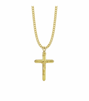 1-1/2 Inch 14KT Gold Plated Over Sterling Silver Multi-Line Crucifix Necklace