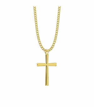 1-1/2 Inch 14KT Gold Plated Over Sterling Silver Narrow Cross Necklace
