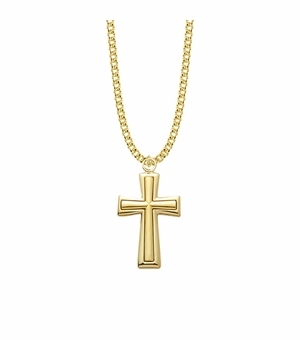 1-1/2 Inch 14KT Gold Plated Over Sterling Silver Raised Inner Cross Necklace