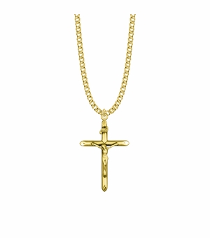 1-1/2 Inch 14KT Gold Plated Over Sterling Silver Tube Crucifix Necklace