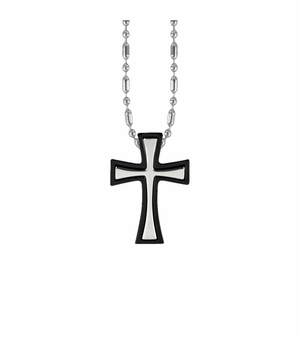1-1/2 Inch Stainless Steel Two Piece Black Cross Necklace