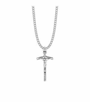 1-1/2 Inch Sterling Silver Antique Papal Crucifix Necklace