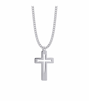 1-1/2 Inch Sterling Silver Pierced Nail Inner Cross Necklace