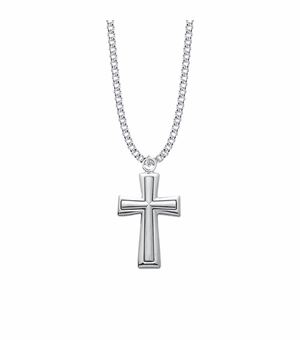 1-1/2 Inch Sterling Silver Raised Inner Cross Necklace