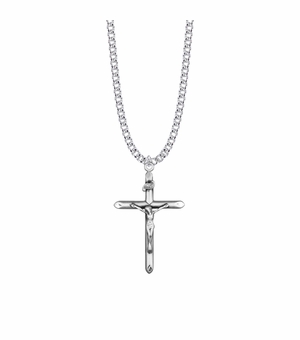 1-1/2 Inch Sterling Silver Tube Crucifix Necklace