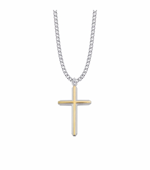 1-1/2 Inch Two-Tone Sterling Silver Inner and Lined Cross Necklace