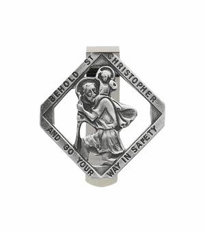 1-1/2 x 1-1/2 Inch Diamond Fine Pewter and Pierced St. Christopher, Patron Saint of Travelers Visor Clip