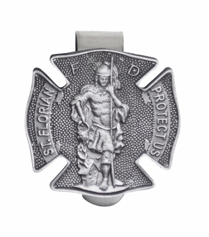 1-1/2 x 1-1/2 Inch Fine Pewter St. Florian, Patron Saint of Firefighters Fine Pewter Visor Clip