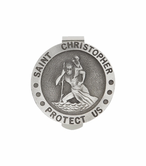 1-1/2 x 1-1/2 Inch Round Fine Pewter St. Christopher, Patron Saint of Travelers Visor Clip