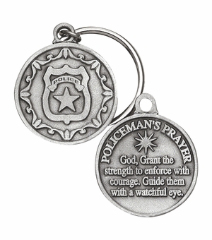 1-1/2 x 1-1/4 Inch Round Fine Pewter Police Prayer Key Chain