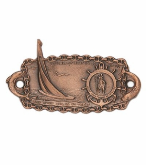 1-1/2 x 3 Inch Bronze Fine Pewter St. Christopher Sail Boat Plaque