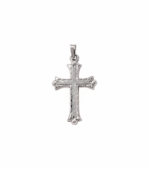 1-1/4 Inch 14K White Gold Budded Ends with Florentine Finish Cross Pendant