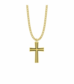 1-1/4 Inch 14KT Gold Plated Over Sterling Silver Antique with Flared Ends Cross Necklace