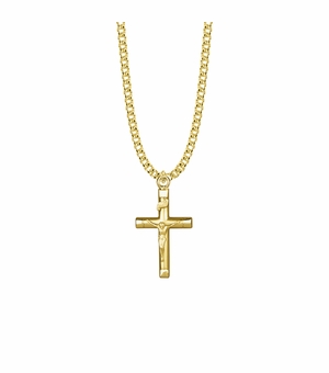 1-1/4 Inch 14KT Gold Plated Over Sterling Silver Bright Ends Crucifix Necklace
