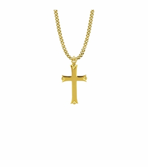 1-1/4 Inch 14KT Gold Plated Over Sterling Silver Budded Ends Cross Necklace