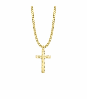 1-1/4 Inch 14KT Gold Plated Over Sterling Silver Diamond Engraved Inner Cross Necklace