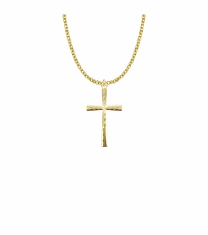 1-1/4 Inch 14KT Gold Plated Over Sterling Silver Flared Engraved Cross Necklace