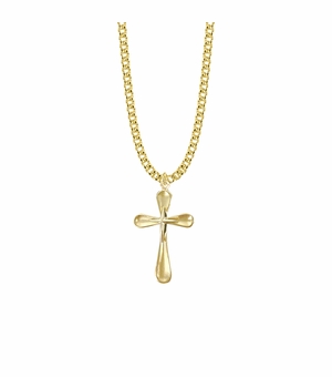 1-1/4 Inch 14KT Gold Plated Over Sterling Silver  Inner Cross and Round Ends Cross Necklace