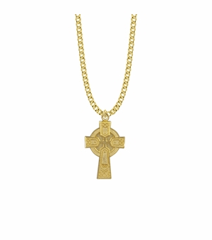1-1/4 Inch 14KT Gold Plated Over Sterling Silver Large Celtic Cross
