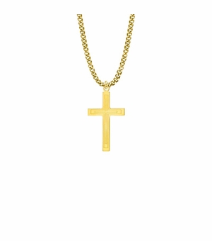1-1/4 Inch 14KT Gold Plated Over Sterling Silver Lined Cross Necklace