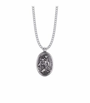 1-1/4 Inch Brass Silver Finish Oval Plated St. Christopher Medal