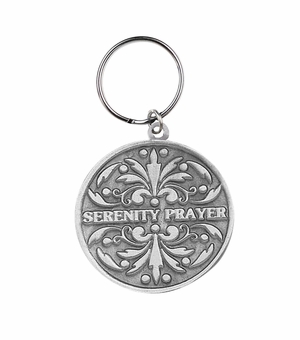 1-1/4 Inch Fine Pewter Round Serenity Prayer Key Chain