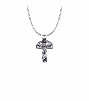 1-1/4 Inch First Communion "I Am the Bread of Life" Antiqued Silver Plated Cross Necklace