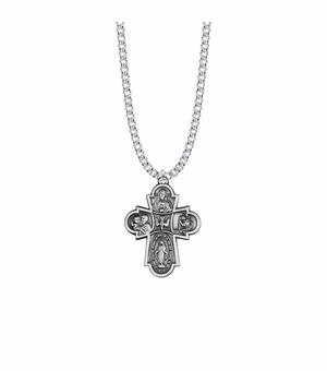 1-1/4 Inch Iron with Silver Finish Five Way Medal Necklace