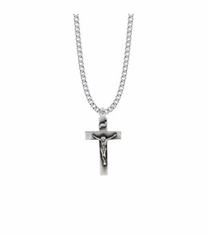 1-1/4 Inch Pewter Plain Antique Crucifix Necklace