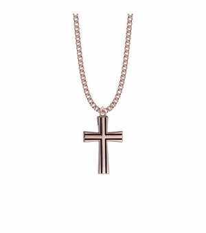 1-1/4 Inch Rose Gold Plated Over Sterling Silver Enameled and Flared Ends Cross Necklace