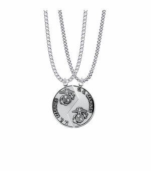 1-1/4 Inch Round Sterling Silver Marines Mizpah Medal with Genesis 31:48-50 Verse on Back