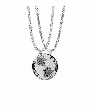 1-1/4 Inch Round Sterling Silver Navy Mizpah Medal with Genesis 31:48-50 Verse on Back