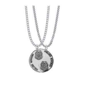 1-1/4 Inch Round Sterling Silver Police Officer Mizpah Medal with Genesis 31:48-50 Verse on Back