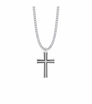 1-1/4 Inch Sterling Silver Antique with Flared Ends Cross Necklace