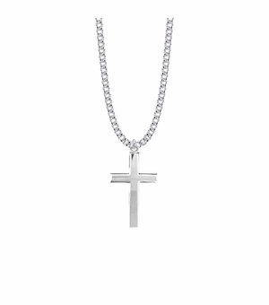 1-1/4 Inch Sterling Silver Block Cross Necklace