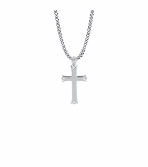 1-1/4 Inch Sterling Silver Budded Ends Cross Necklace