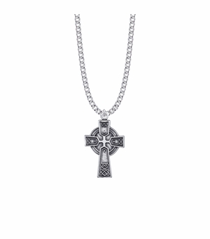1-1/4 Inch Sterling Silver Diamond Drag Engraved Large Celtic Cross
