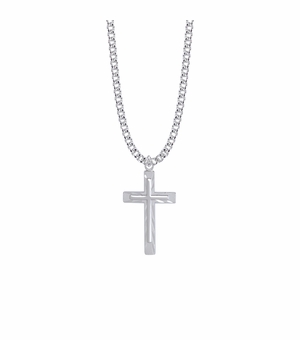1-1/4 Inch Sterling Silver Diamond Engraved Inner Cross Necklace