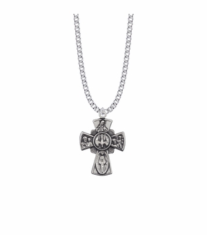 1-1/4 Inch Sterling Silver Engraved Antique Five Way Medal