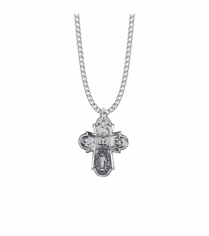 1-1/4 Inch Sterling Silver Engraved Antique Five Way Medal Necklace