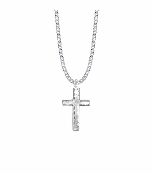 1-1/4 Inch Sterling Silver Engraved Border Cross Necklace