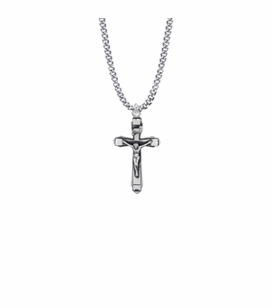 1-1/4 Inch Sterling Silver Engraved Ends Crucifix Necklace
